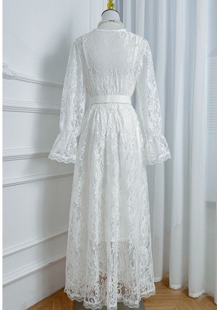 Court style chiffon dress splice crystal belt 2pcs set