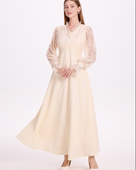 Beading pinched waist France style temperament dress