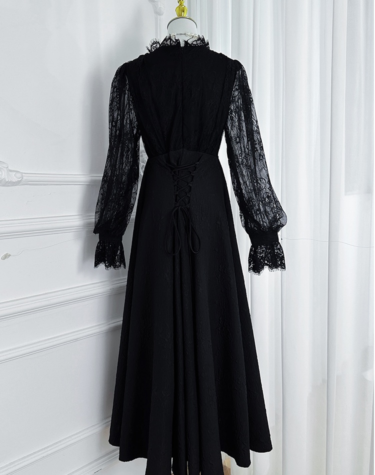 Beading pinched waist France style temperament dress