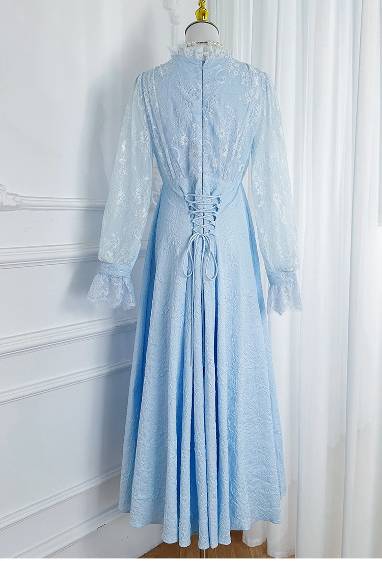 Beading pinched waist France style temperament dress