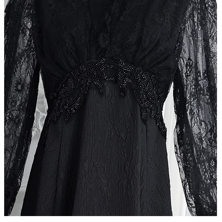 Beading pinched waist France style temperament dress