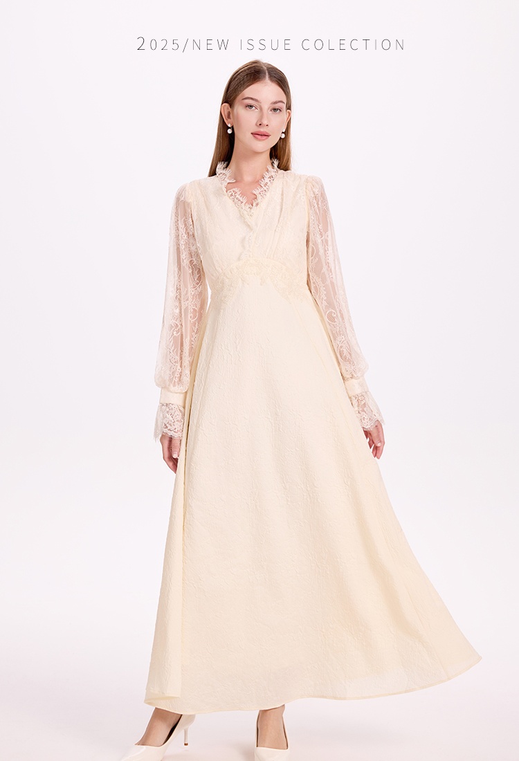 Beading pinched waist France style temperament dress