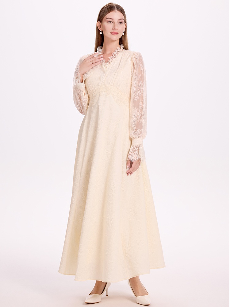 Beading pinched waist France style temperament dress