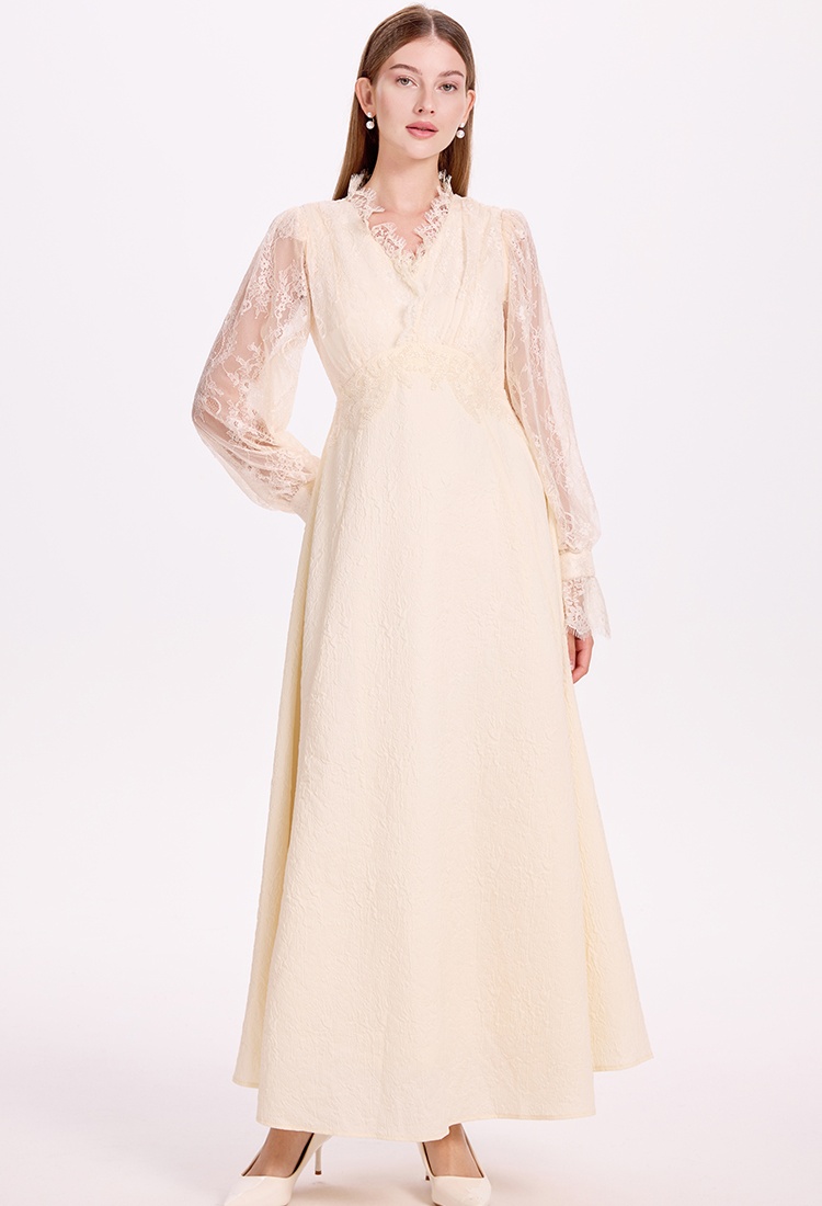 Beading pinched waist France style temperament dress