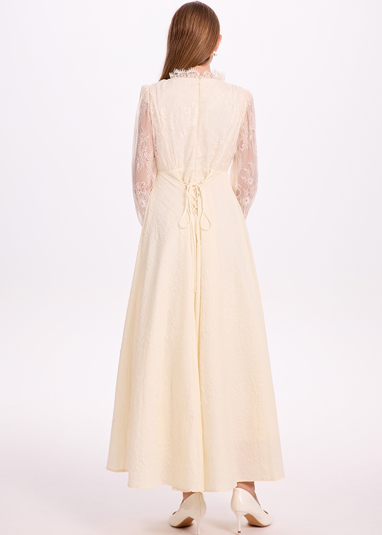 Beading pinched waist France style temperament dress
