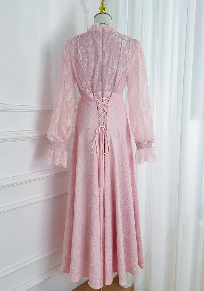 Beading pinched waist France style temperament dress