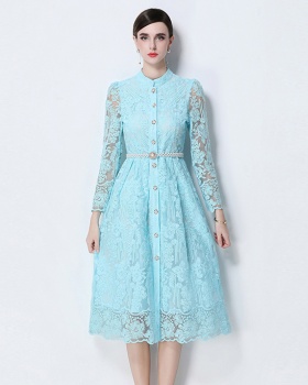 Fashion long embroidery light luxury slim long sleeve dress