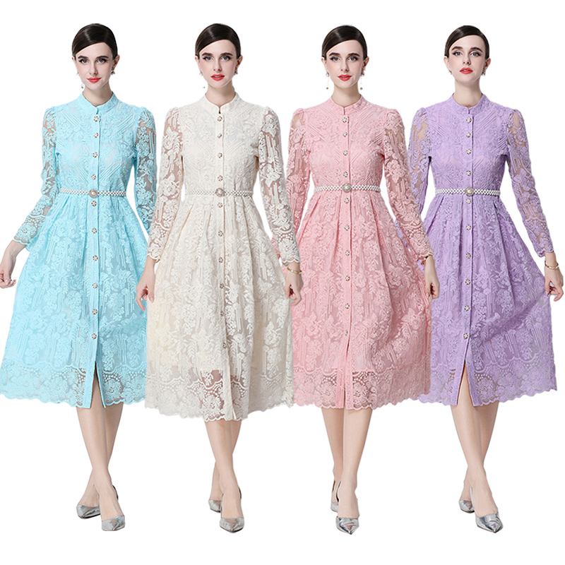 Fashion long embroidery light luxury slim long sleeve dress
