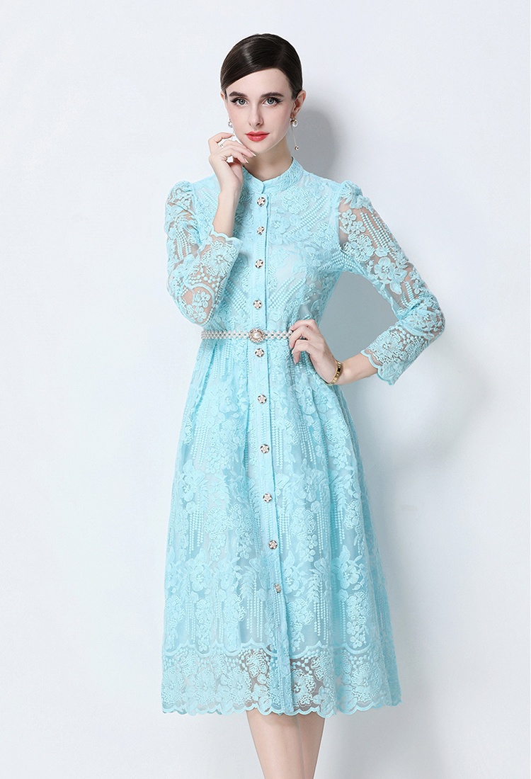 Fashion long embroidery light luxury slim long sleeve dress