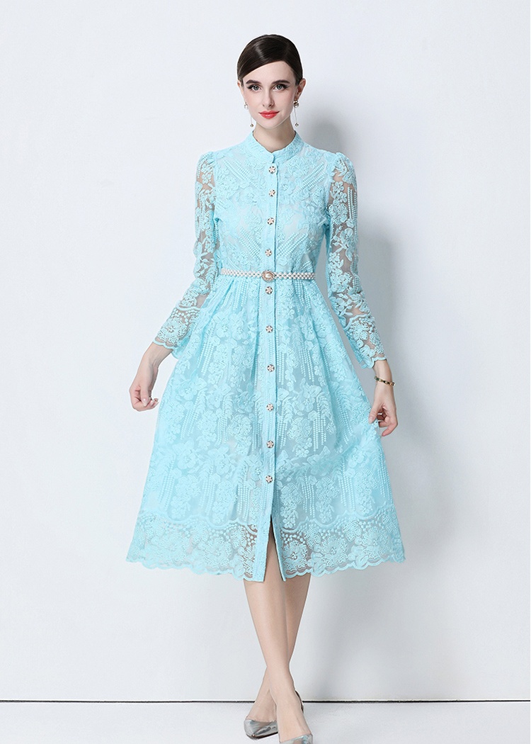 Fashion long embroidery light luxury slim long sleeve dress