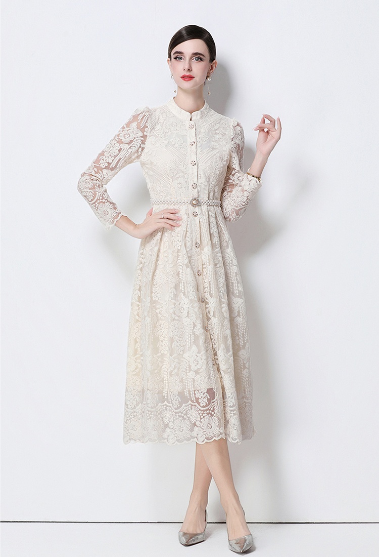 Fashion long embroidery light luxury slim long sleeve dress
