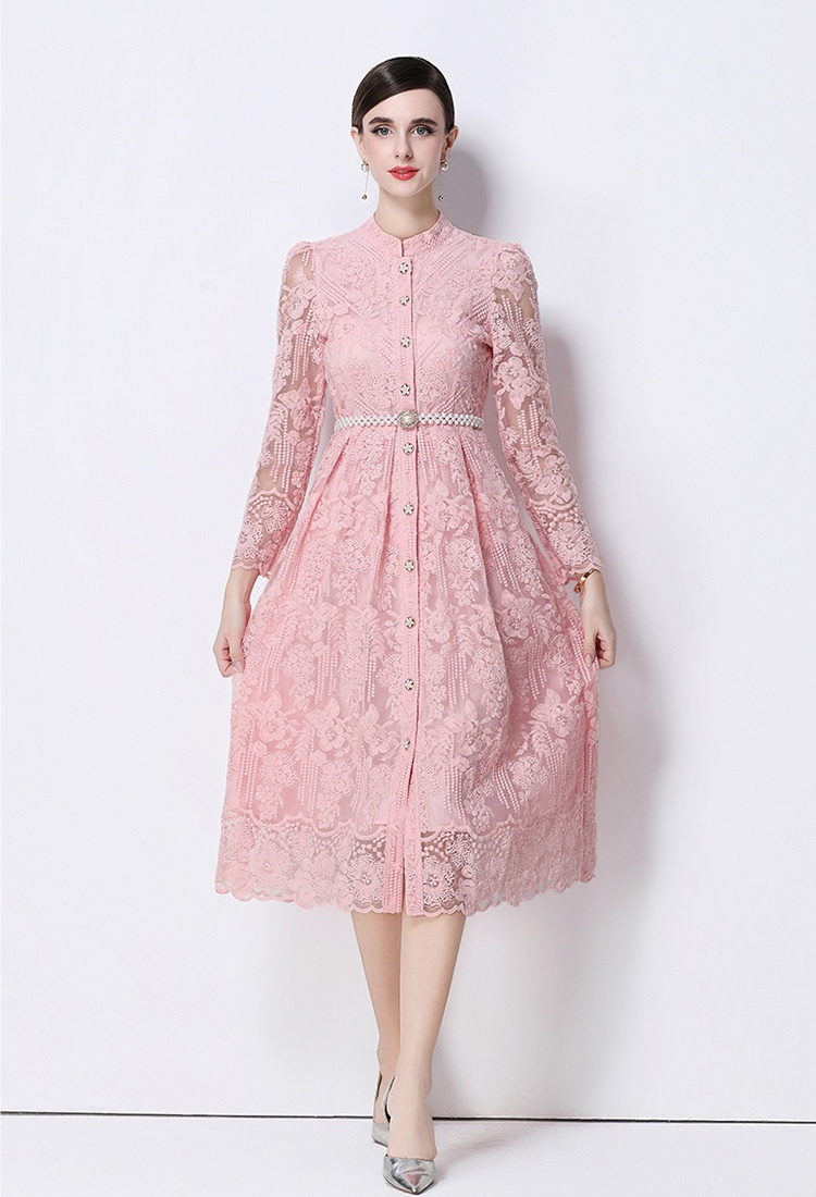 Fashion long embroidery light luxury slim long sleeve dress