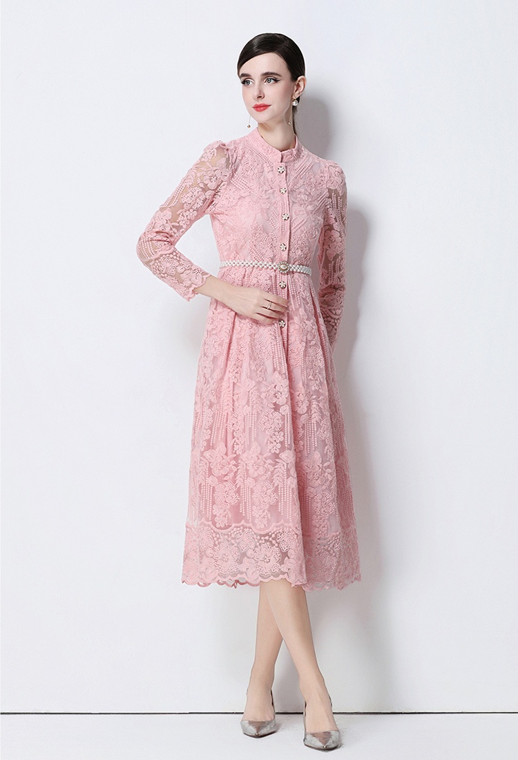 Fashion long embroidery light luxury slim long sleeve dress
