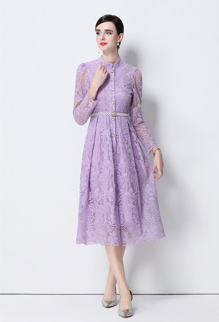Fashion long embroidery light luxury slim long sleeve dress
