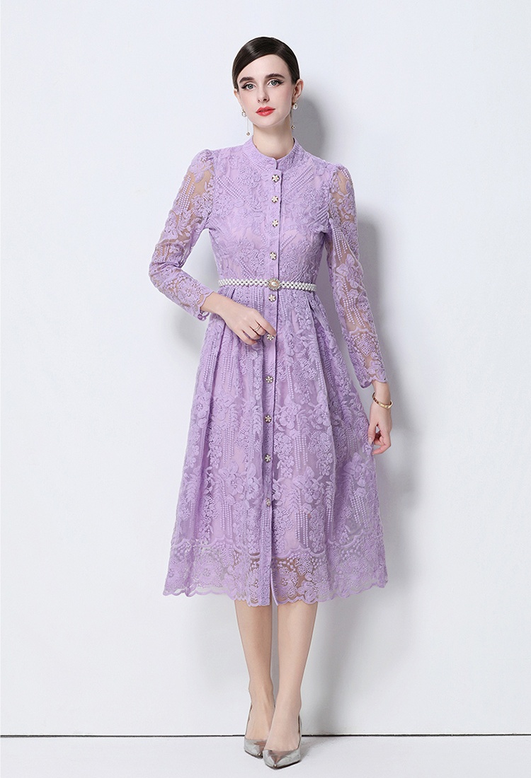 Fashion long embroidery light luxury slim long sleeve dress