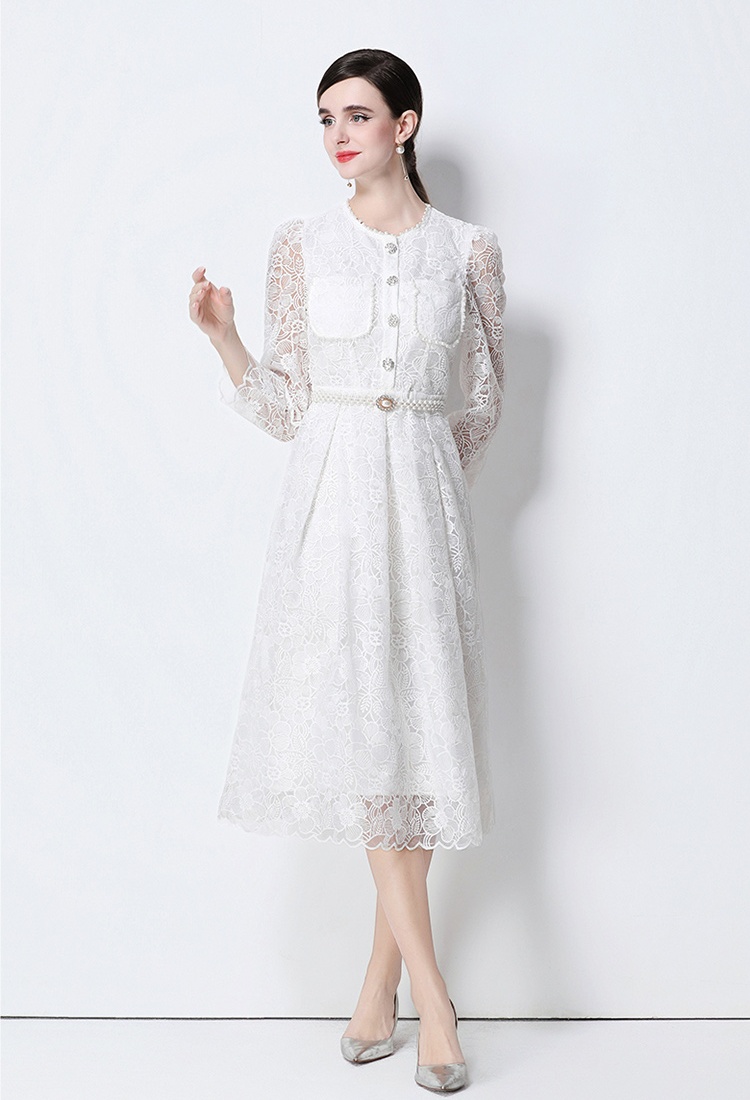 Slim embroidery fashion light luxury hollow dress