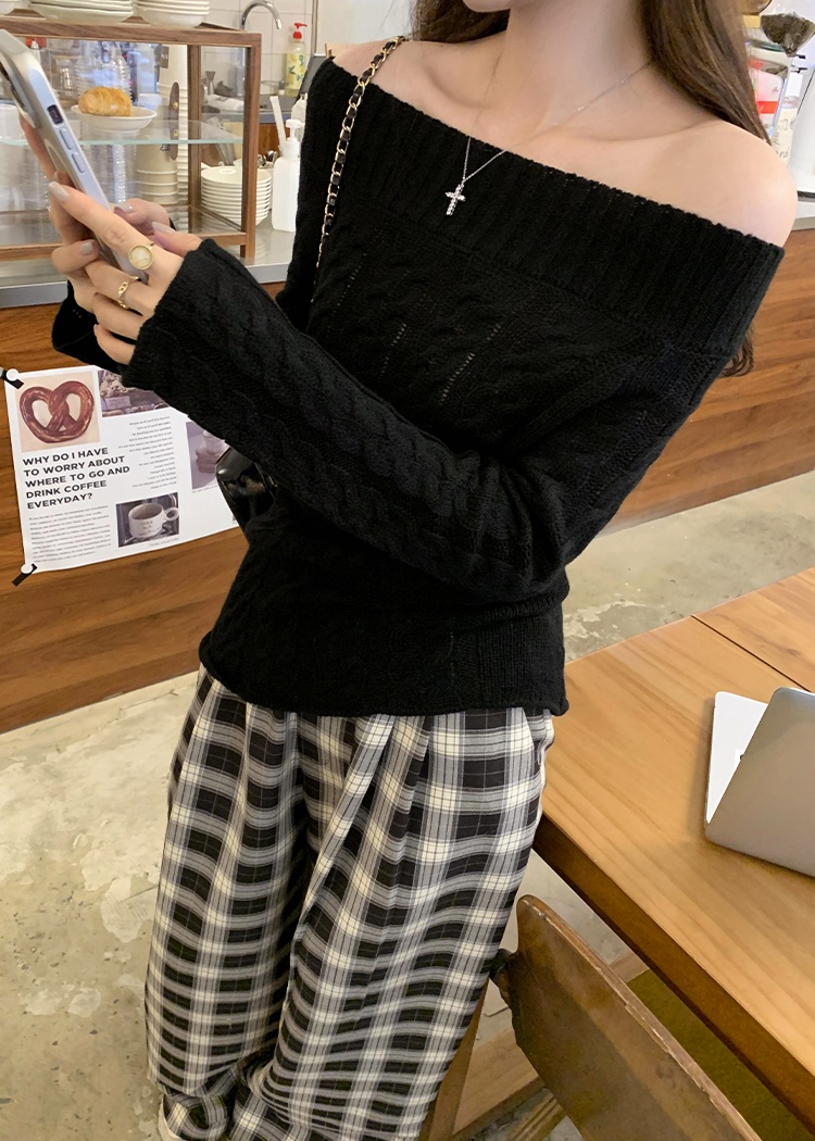 Flat shoulder sweater temperament tops for women