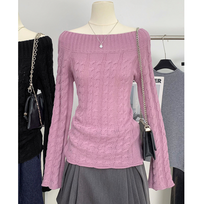 Flat shoulder sweater temperament tops for women