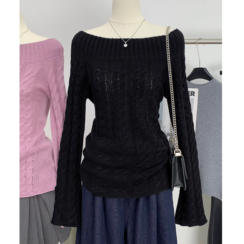 Flat shoulder sweater temperament tops for women