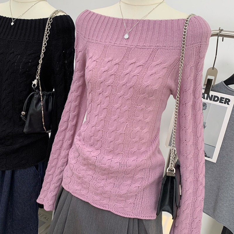 Flat shoulder sweater temperament tops for women