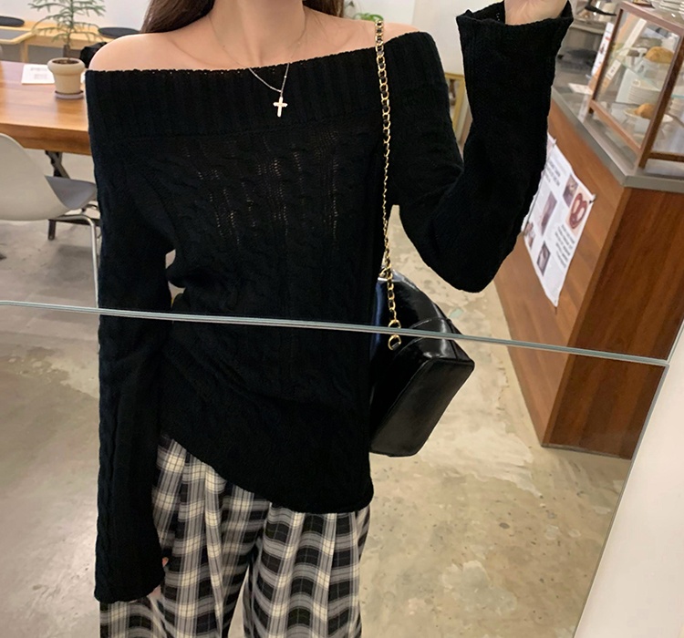 Flat shoulder sweater temperament tops for women