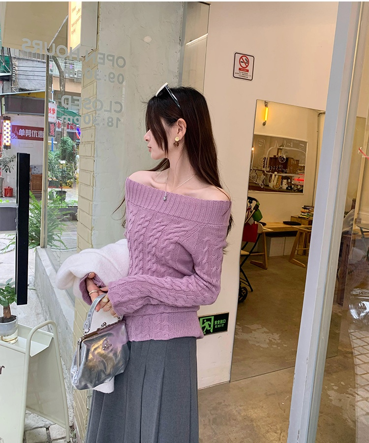 Flat shoulder sweater temperament tops for women