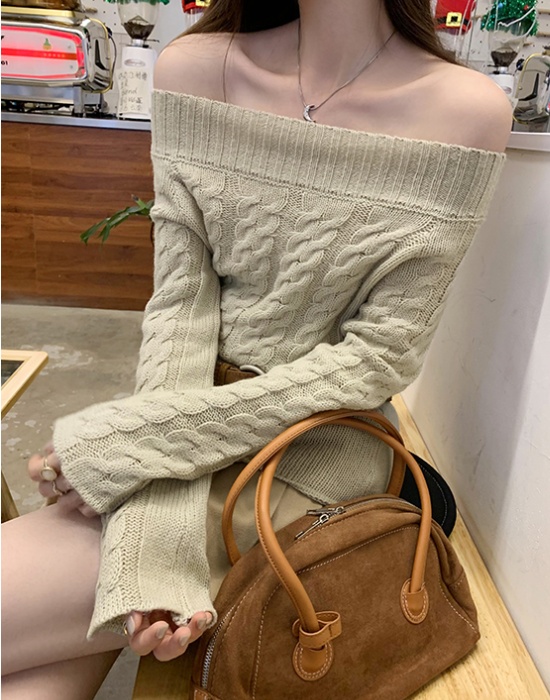 Flat shoulder sweater temperament tops for women