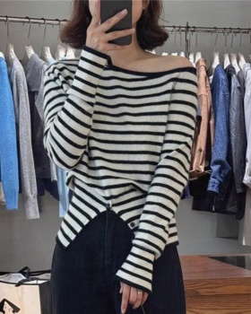 Split slim temperament sloping shoulder sweater for women