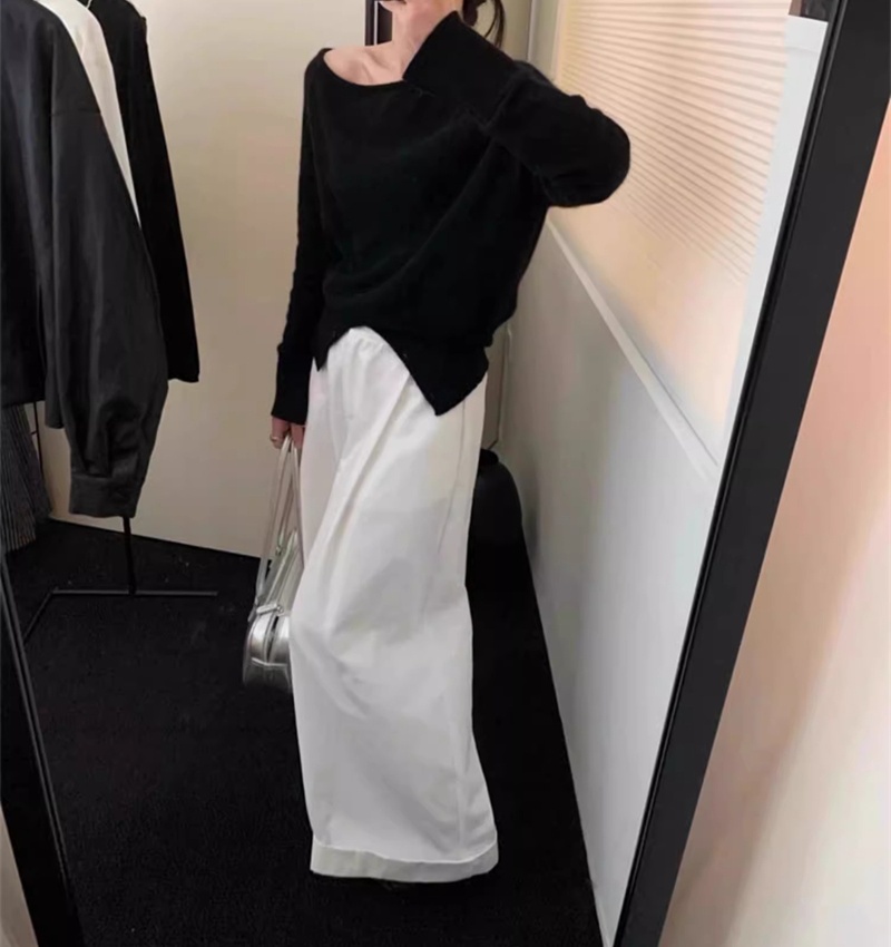 Split slim temperament sloping shoulder sweater for women