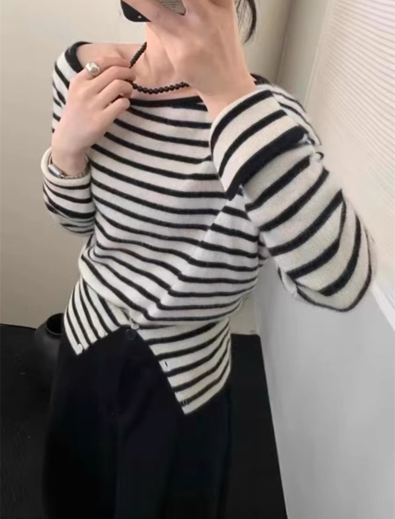 Split slim temperament sloping shoulder sweater for women