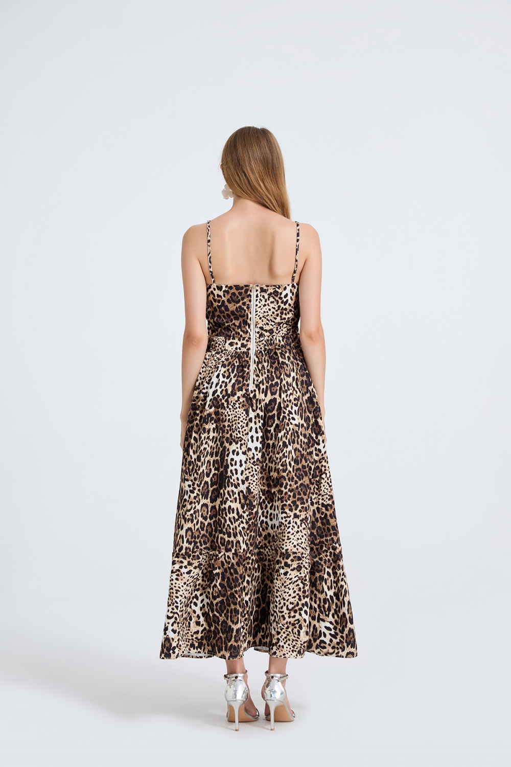Embroidery metal buckles slim high waist dress