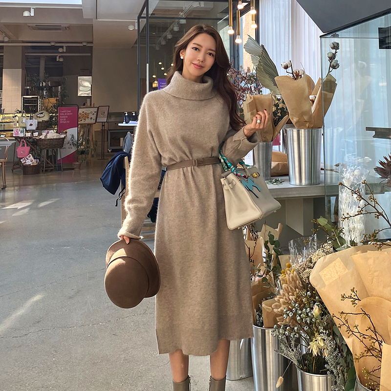 Autumn and winter dress high collar sweater dress for women