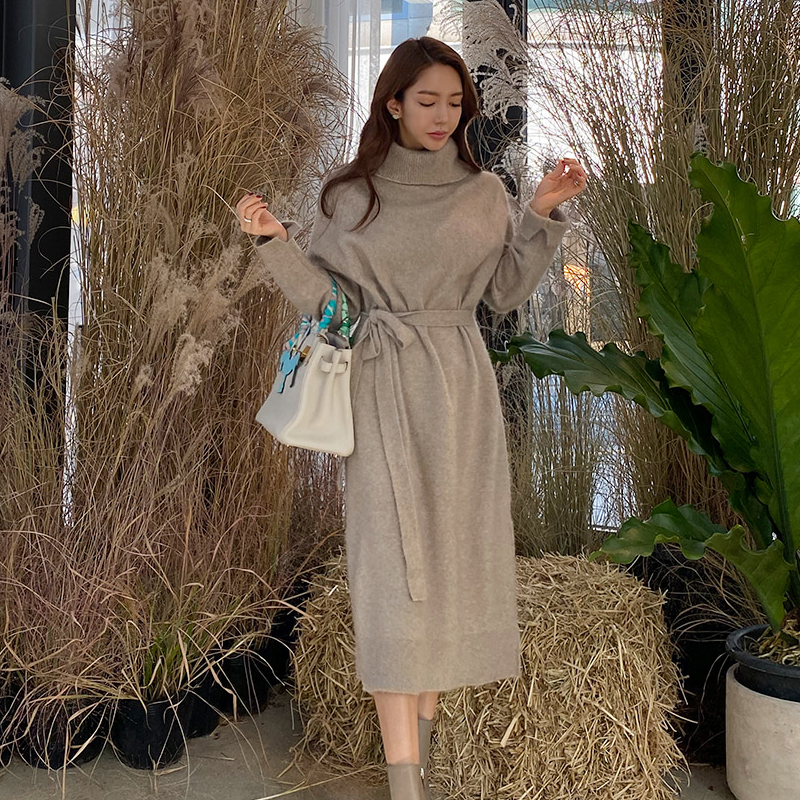 Autumn and winter dress high collar sweater dress for women