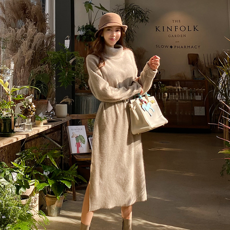 Autumn and winter dress high collar sweater dress for women