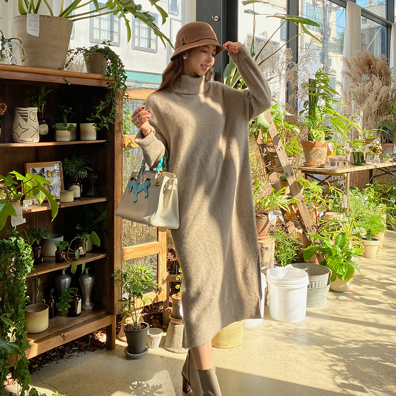 Autumn and winter dress high collar sweater dress for women