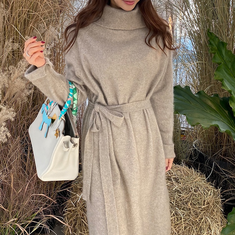 Autumn and winter dress high collar sweater dress for women