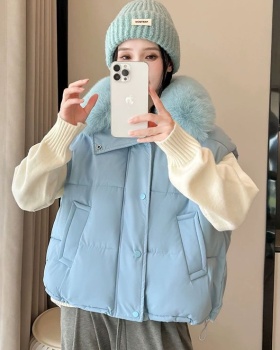 Large fur collar loose coat cotton down vest