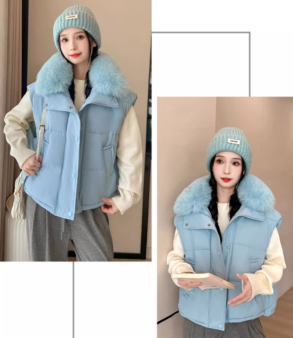 Large fur collar loose coat cotton down vest
