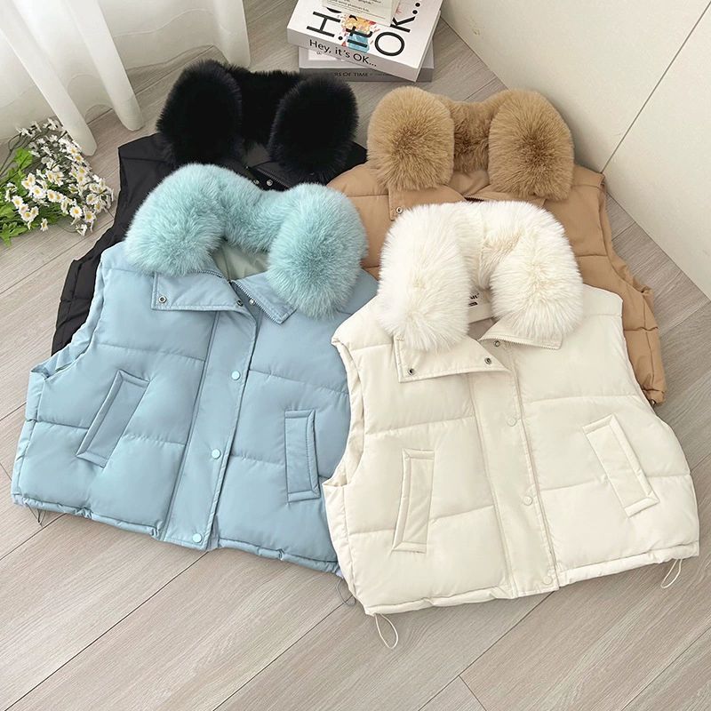 Large fur collar loose coat cotton down vest