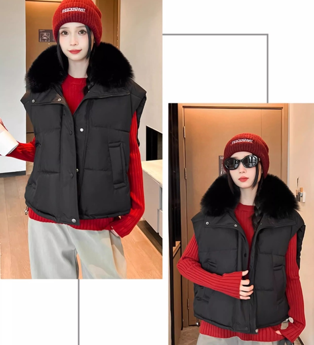 Large fur collar loose coat cotton down vest