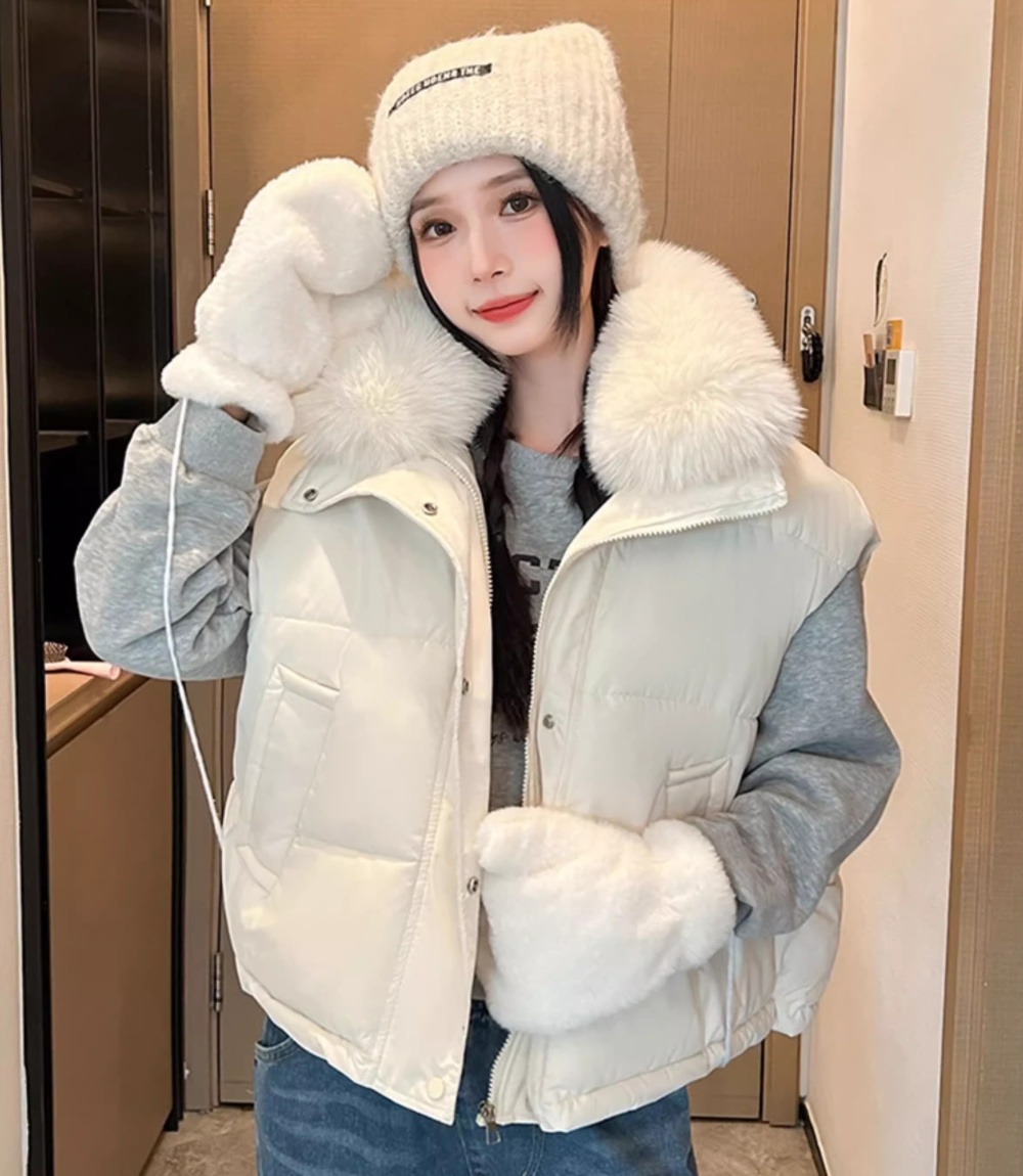 Large fur collar loose coat cotton down vest