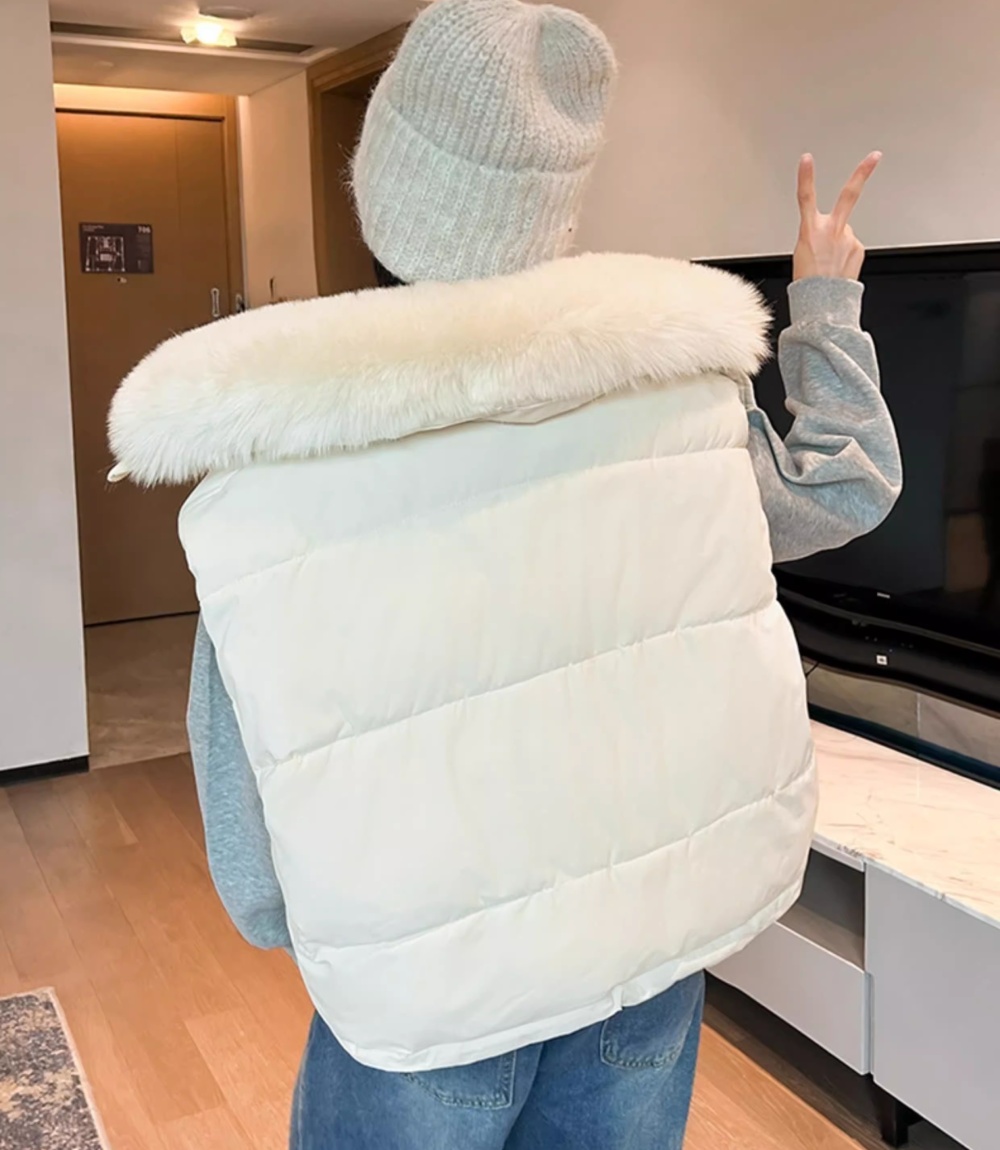 Large fur collar loose coat cotton down vest
