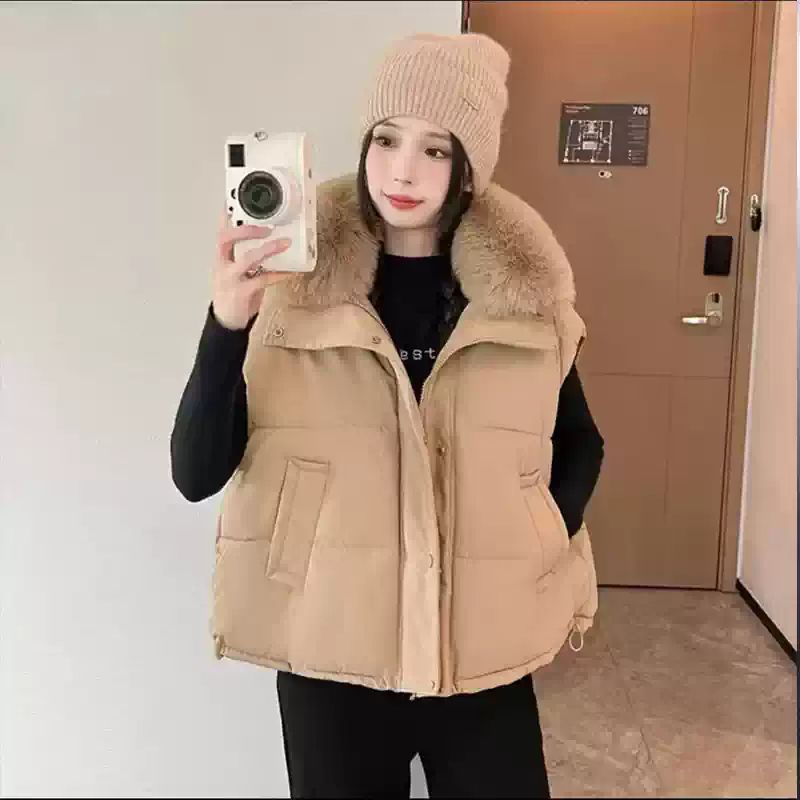 Large fur collar loose coat cotton down vest