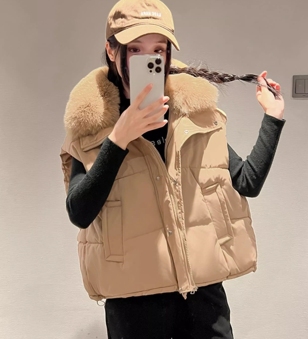Large fur collar loose coat cotton down vest