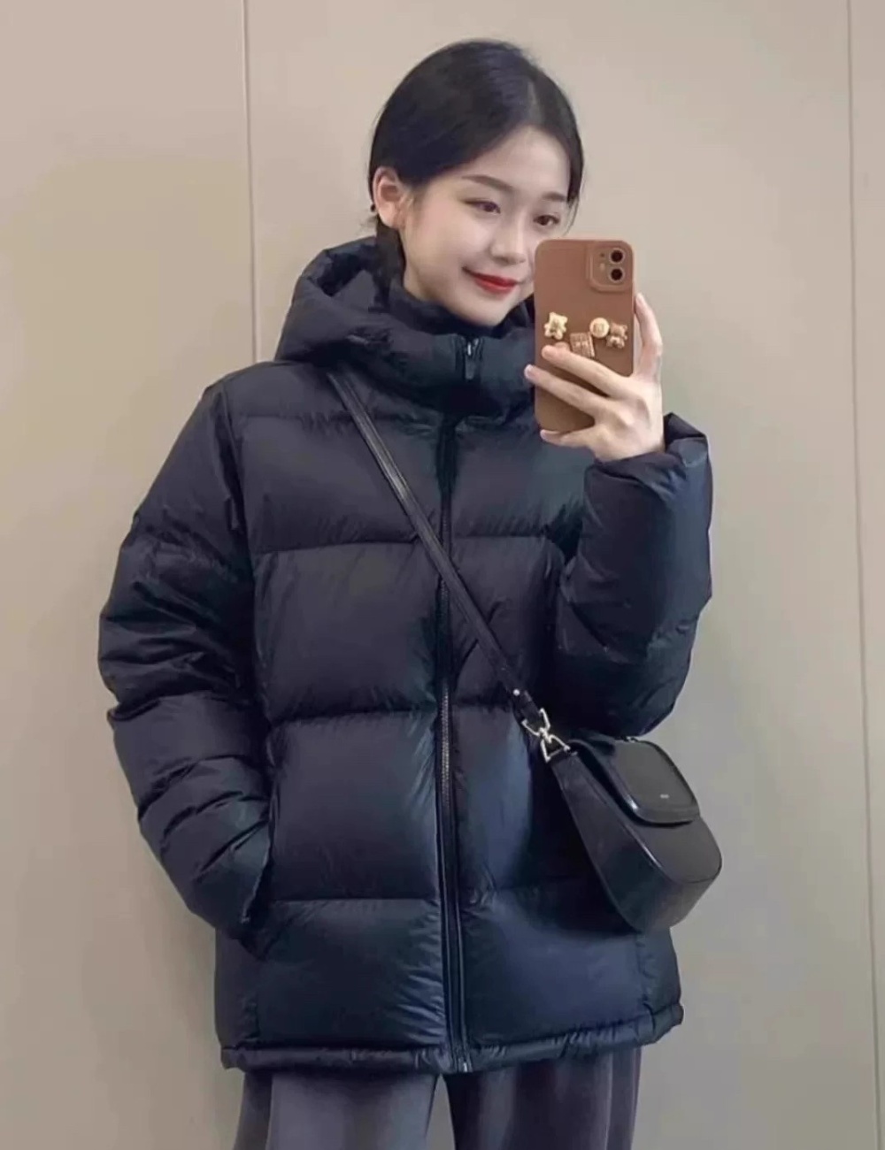 Winter couples thick coat pink hooded short down coat