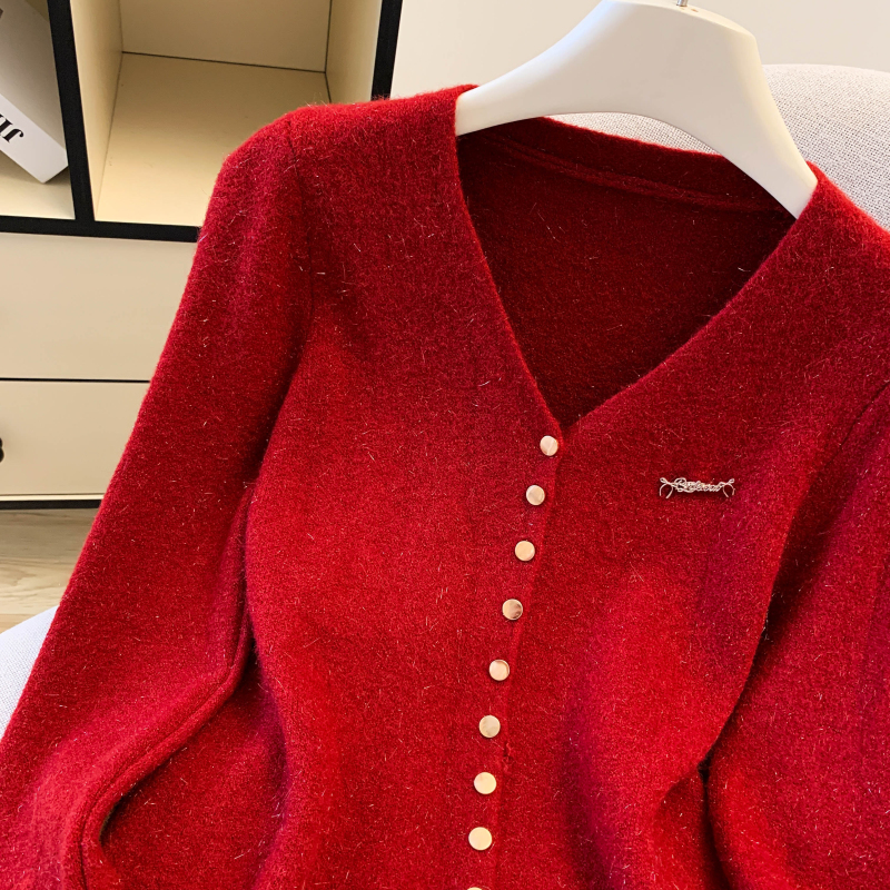 Temperament V-neck sweater autumn and winter slim tops