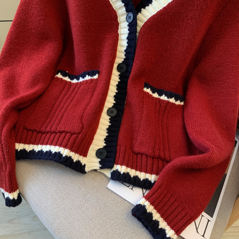 Knitted short sweater autumn cardigan for women