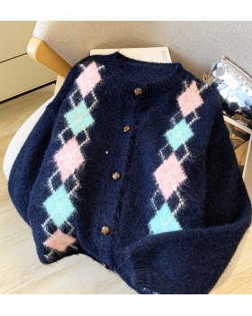 Quilted loose tops autumn round neck cardigan for women