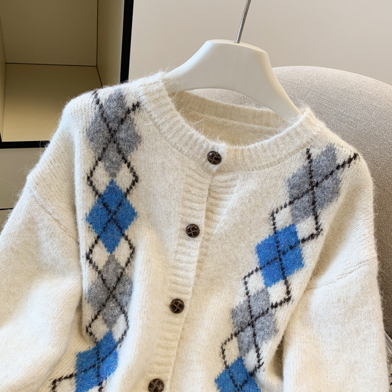 Quilted loose tops autumn round neck cardigan for women