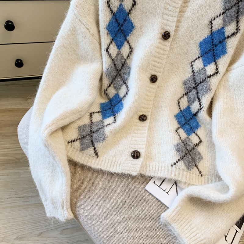 Quilted loose tops autumn round neck cardigan for women
